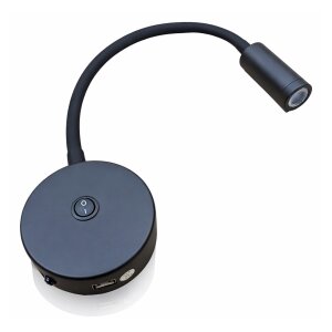 LED Schwanenhals-Leseleuchte (schwarz, 12 V, 3000 K, mit USB, Ein/Aus-Schalter)